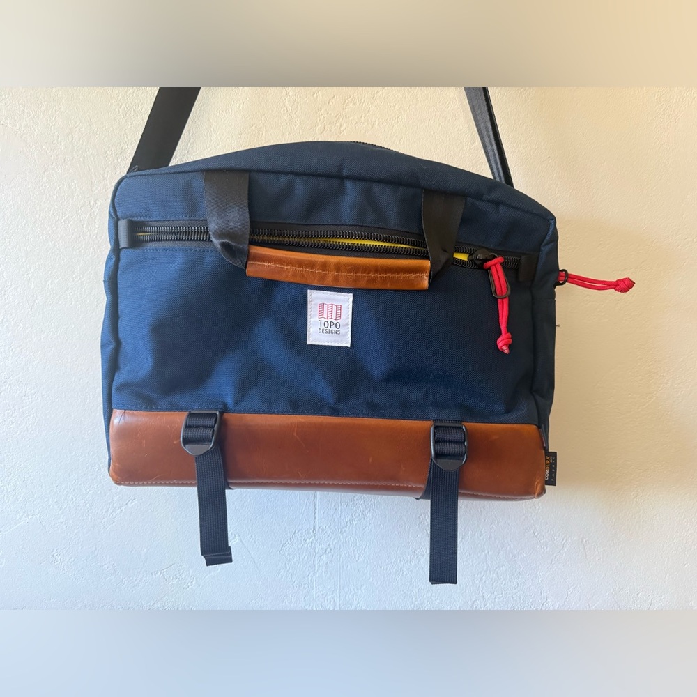 Topo Designs Commuter Briefcase - Navy/Brown Leather - Picture 2 of 10